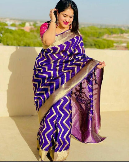 Navy Blue Soft Lichi Silk Saree With Jacquard Work
