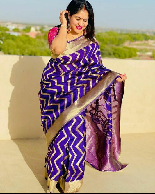Navy Blue Soft Lichi Silk Saree With Jacquard Work