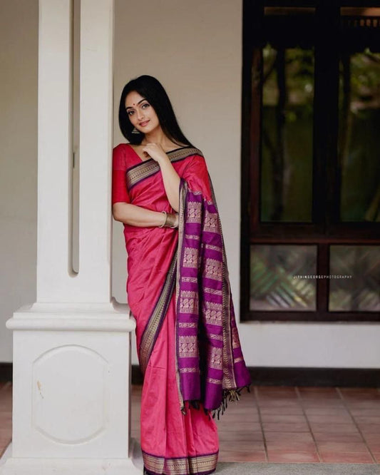 Silk Pink Festival Wear Weaving Saree