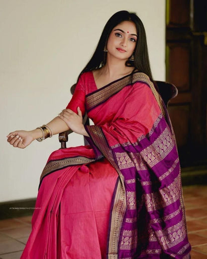 Silk Pink Festival Wear Weaving Saree