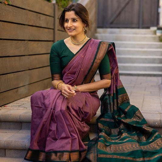 Dazzling Purple Soft Lichi Silk Cloth Rich Pallu Work Saree