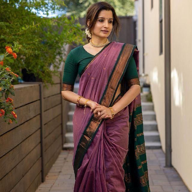 Dazzling Purple Soft Lichi Silk Cloth Rich Pallu Work Saree