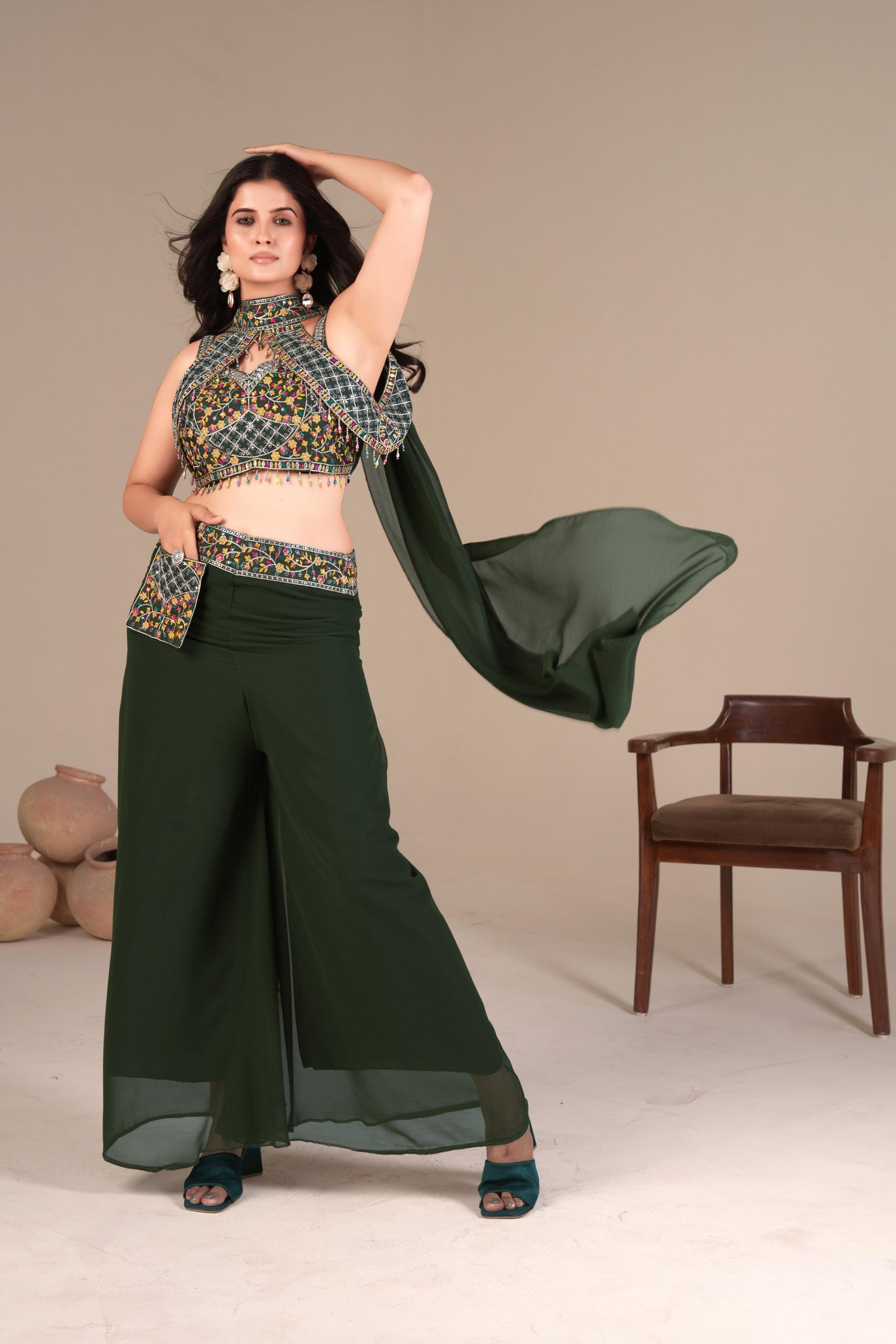 Geogatte Green Palazzo Blouse set