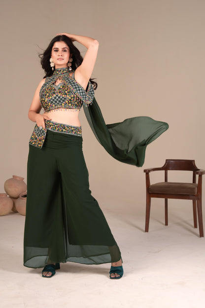 Geogatte Green Palazzo Blouse set