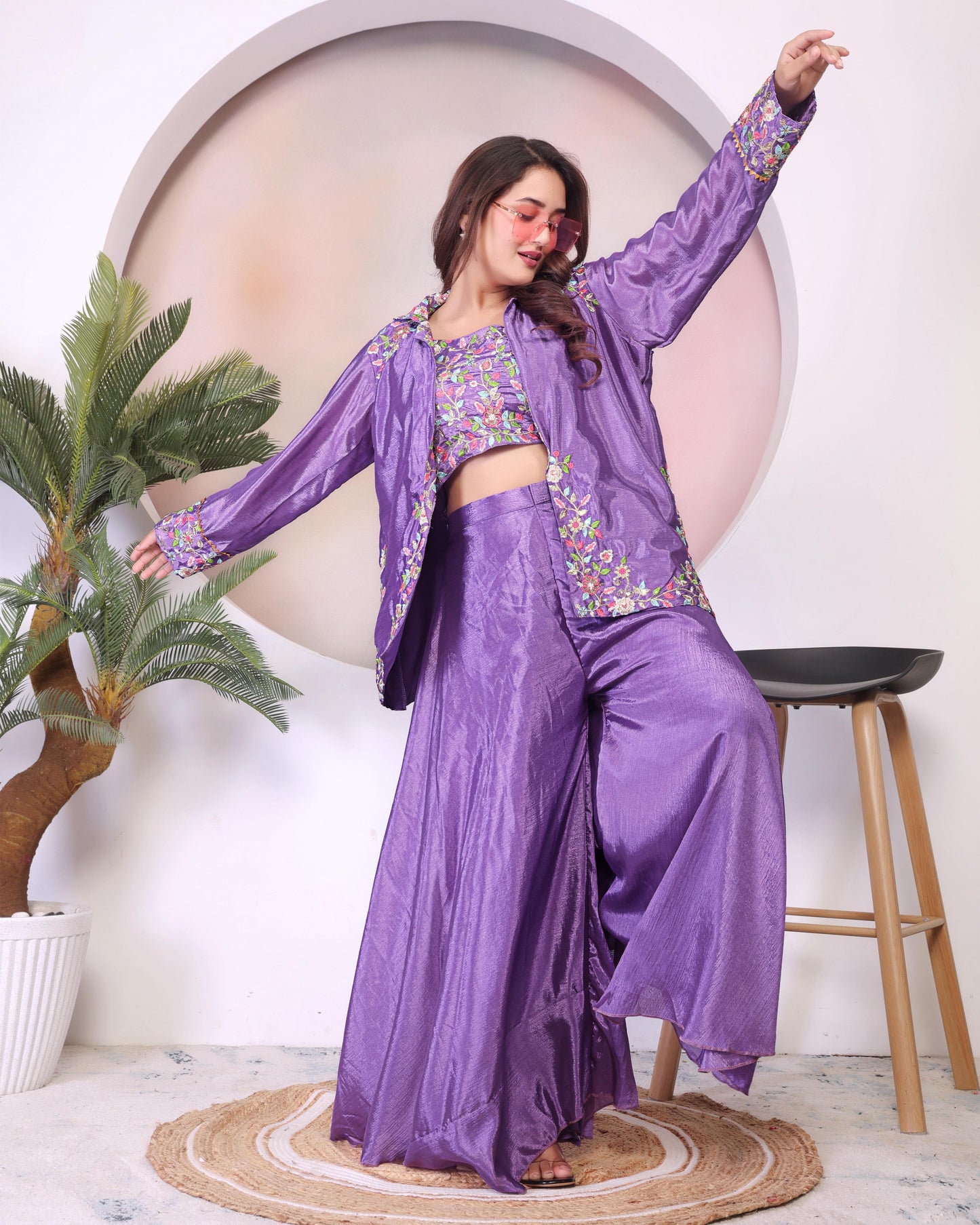 Lavender Embroidered Co-ord Set three-piece co-ord set