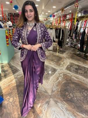 Super Trending Ready-to-Wear Embroidered Saree with Full Jacket & Belt – Effortless Glamour
