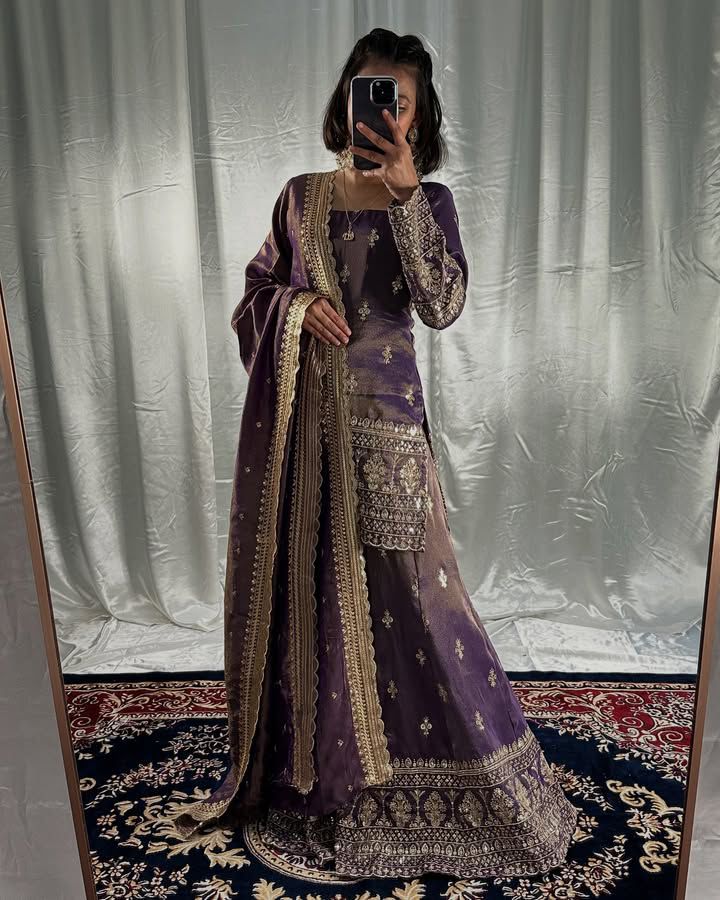 Premium Cosmos Shimmer Sharara Set