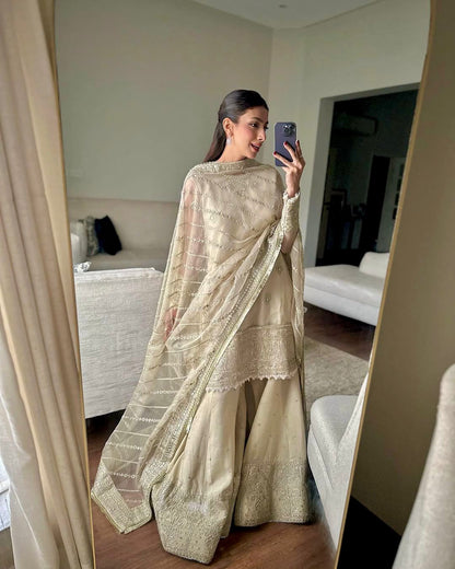 Premium Tabby Organza Embroidered Sharara Set