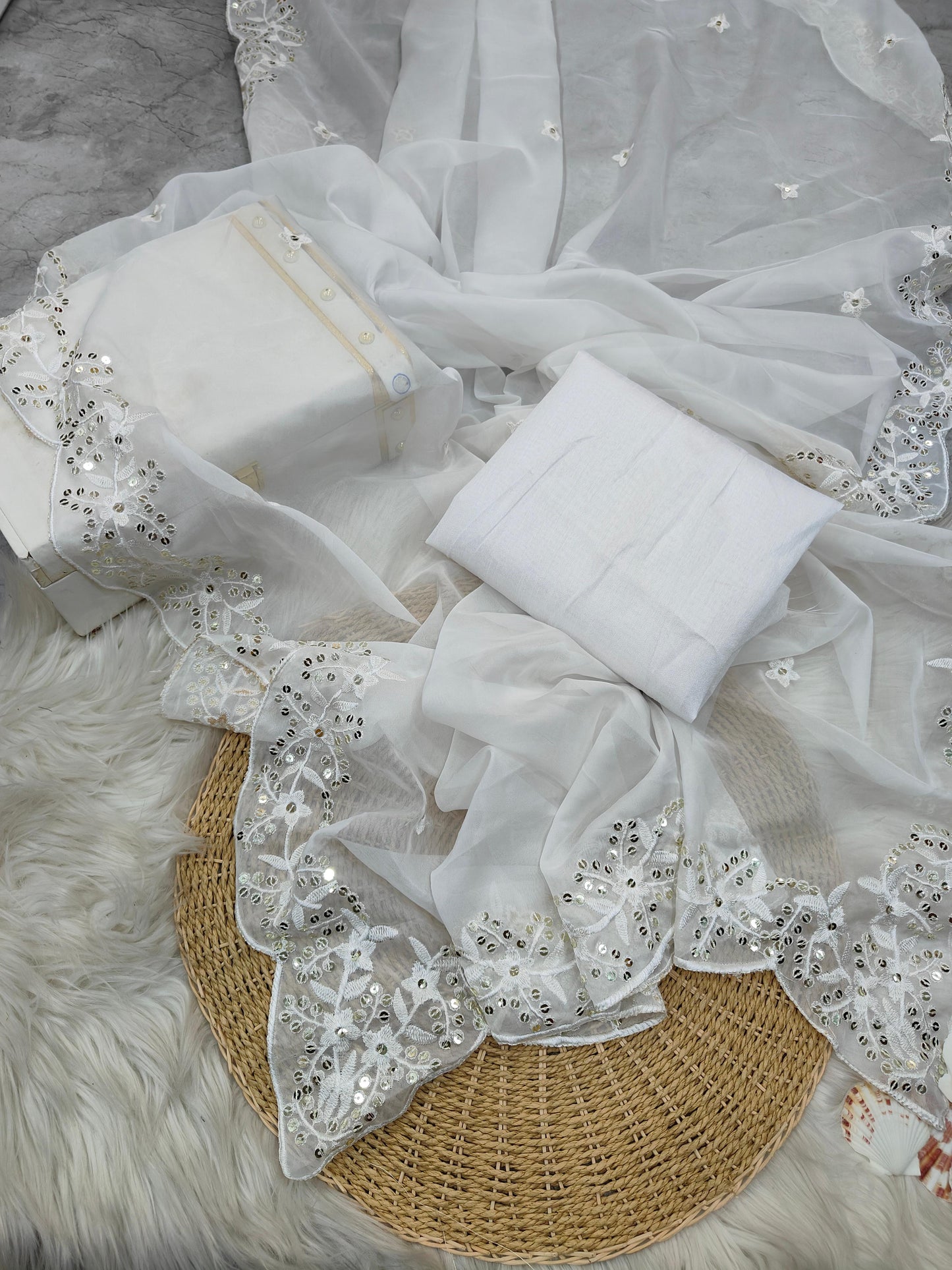 Soft Tabby Organza Saree with sequins embroidered work