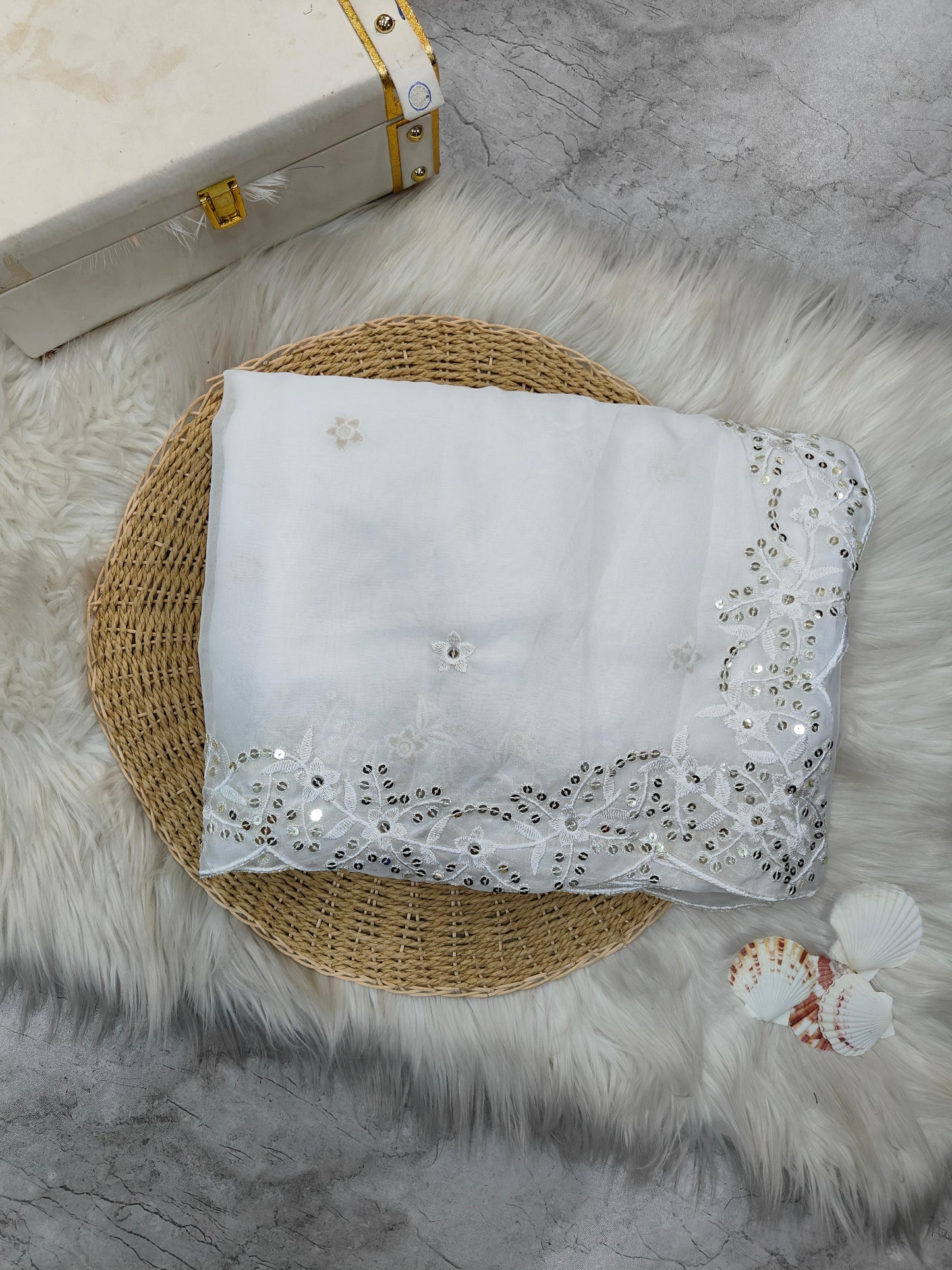 Soft Tabby Organza Saree with sequins embroidered work