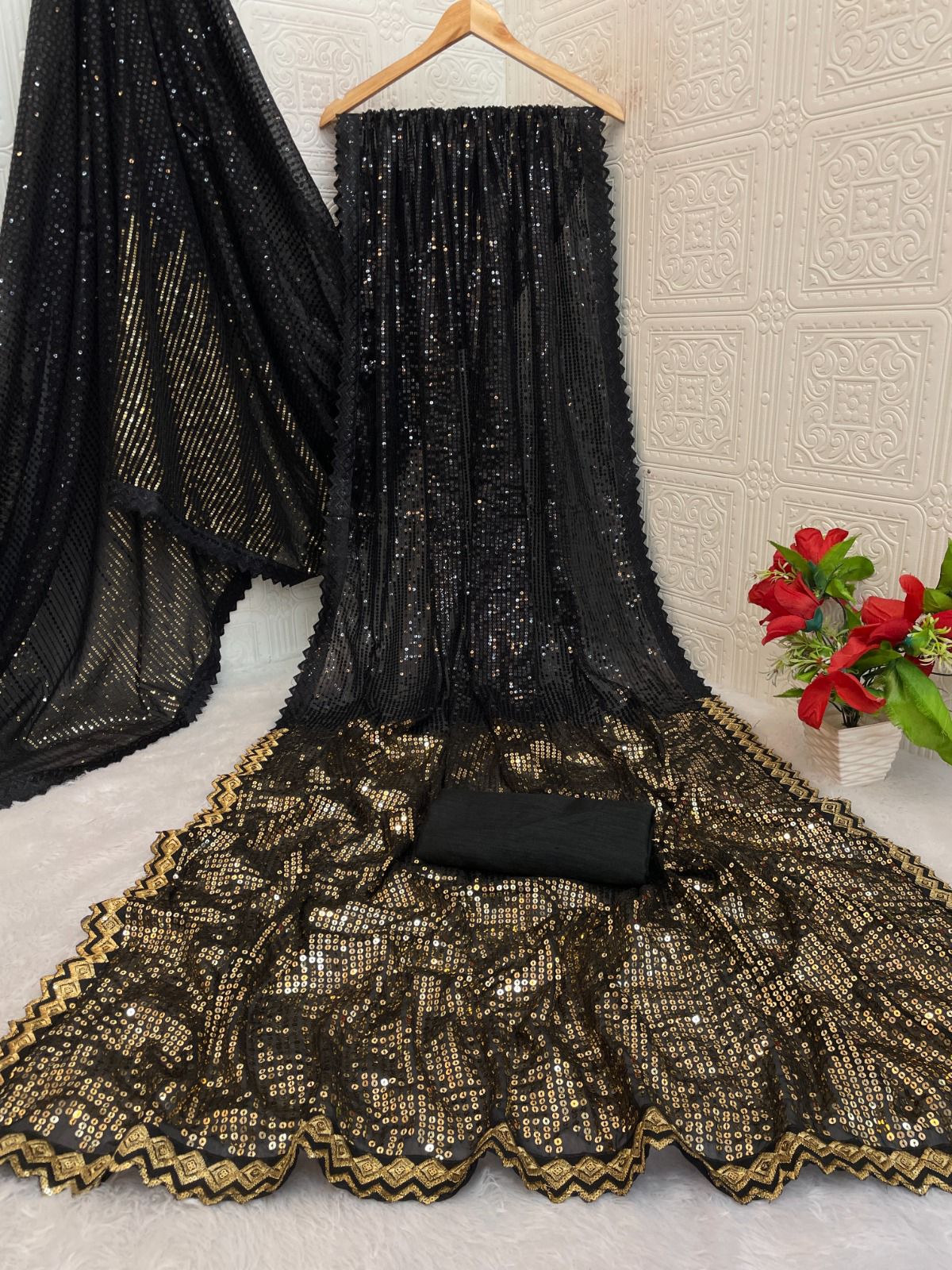 Premium Georgette Saree with 3mm Sequin Embroidery & Lace Border