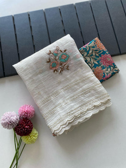 Crush Organza Saree with Sequin Weaving & Kalamkari Blouse