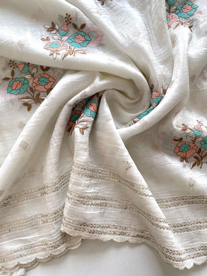 Crush Organza Saree with Sequin Weaving & Kalamkari Blouse