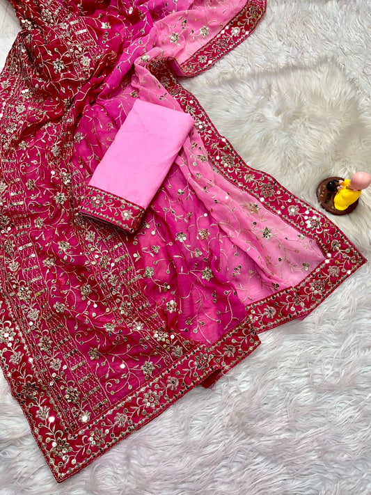 Elegant Georgette Saree with Heavy Sequin & Thread Embroidery