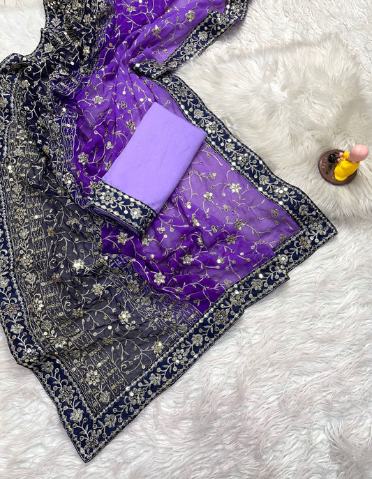 Elegant Georgette Saree with Heavy Sequin & Thread Embroidery