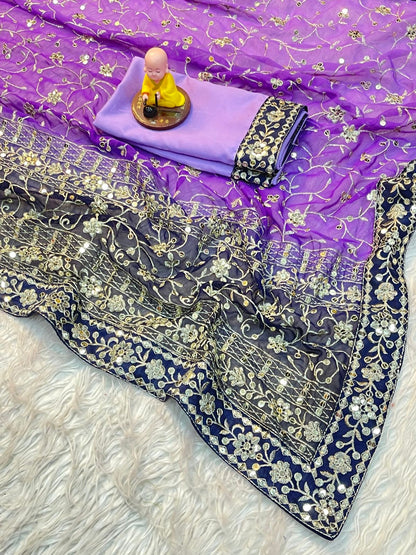 Elegant Georgette Saree with Heavy Sequin & Thread Embroidery
