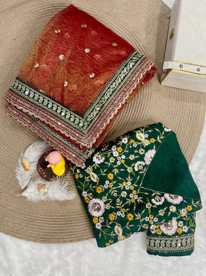 Premium Banarasi Crush Embroidered Saree