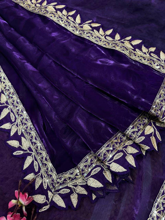 ✨Elegant Jimmy Choo Silk Saree with Designer Cutwork Border❤