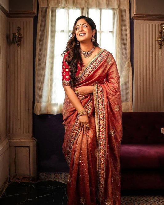 Exquisite Banarasi Crush Saree with Zari Embroidery