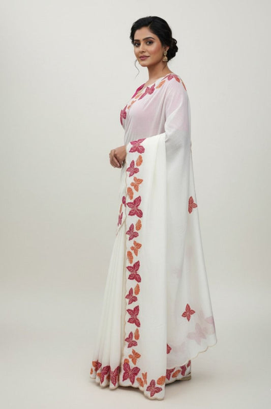 Elegant Blooming Vichitra Saree with Designer Cut Work