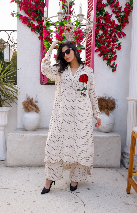 White Schiffli Embroidered Suit by Label By Jiya