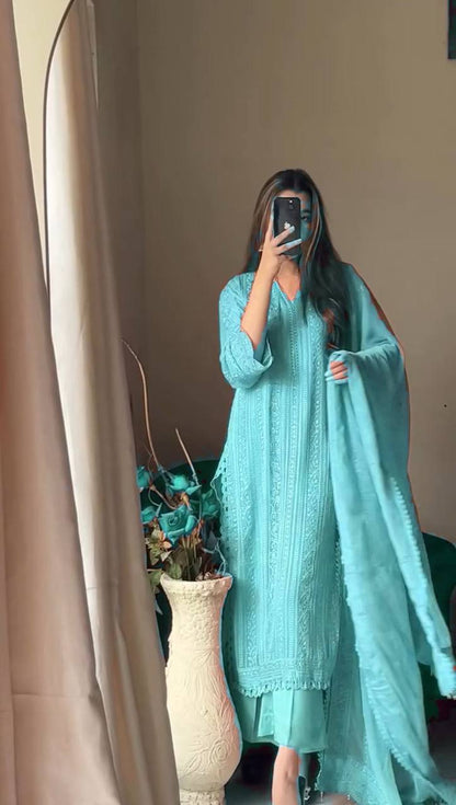 Graceful Chinon Embroidered Suit Set