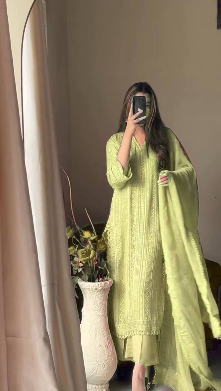 Graceful Chinon Embroidered Suit Set