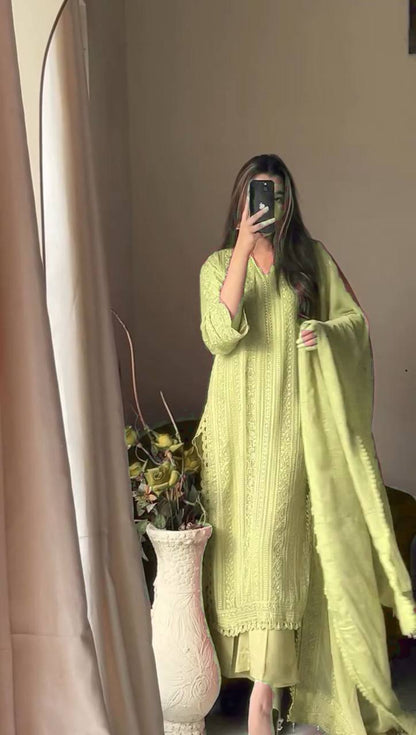 Graceful Chinon Embroidered Suit Set