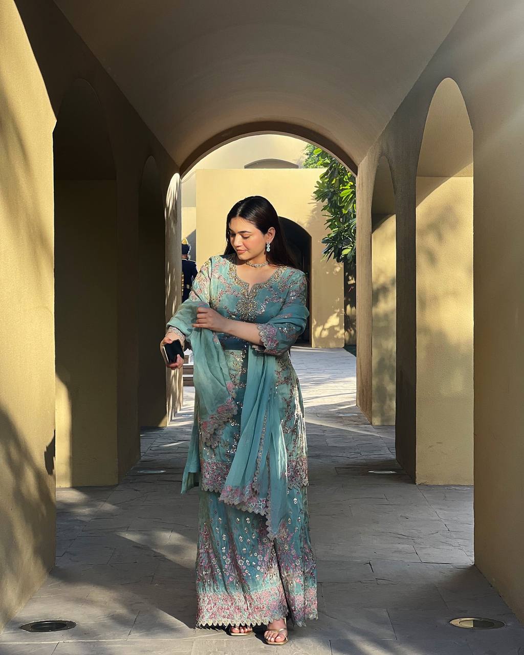 Elegant Chinon Embroidered Suit Set
