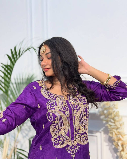 Beautiful Chinon Embroidered Lehenga Set