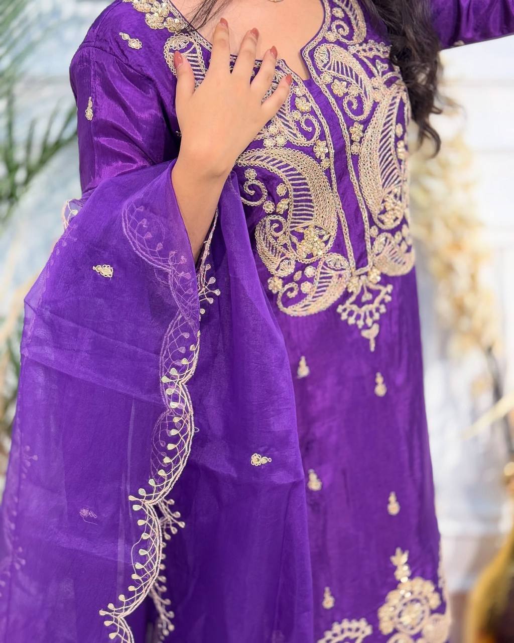 Beautiful Chinon Embroidered Lehenga Set