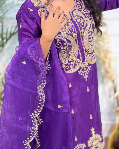 Beautiful Chinon Embroidered Lehenga Set