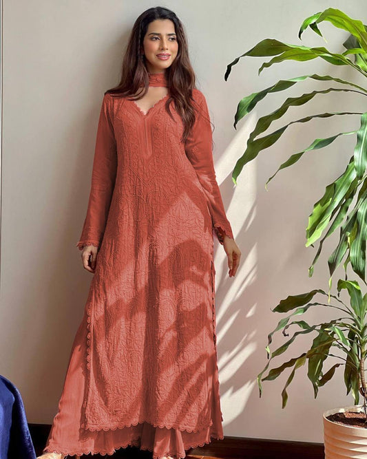 Designer Georgette Kurta Plazo Dupatta Set