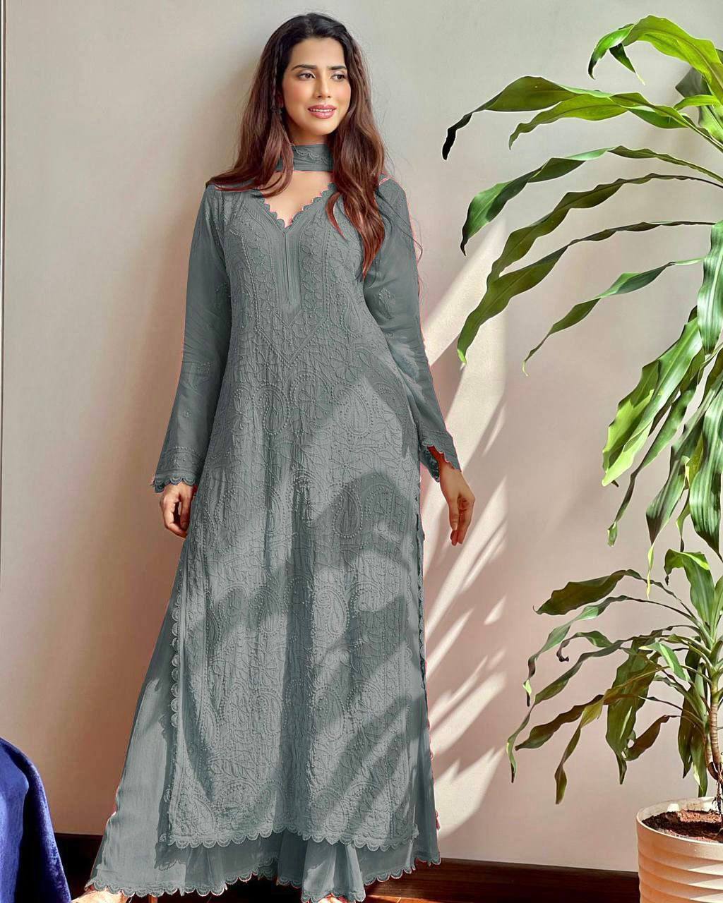 Designer Georgette Kurta Plazo Dupatta Set