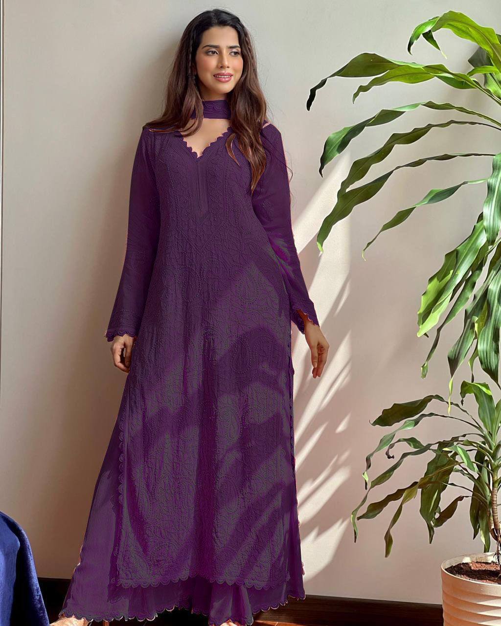 Designer Georgette Kurta Plazo Dupatta Set