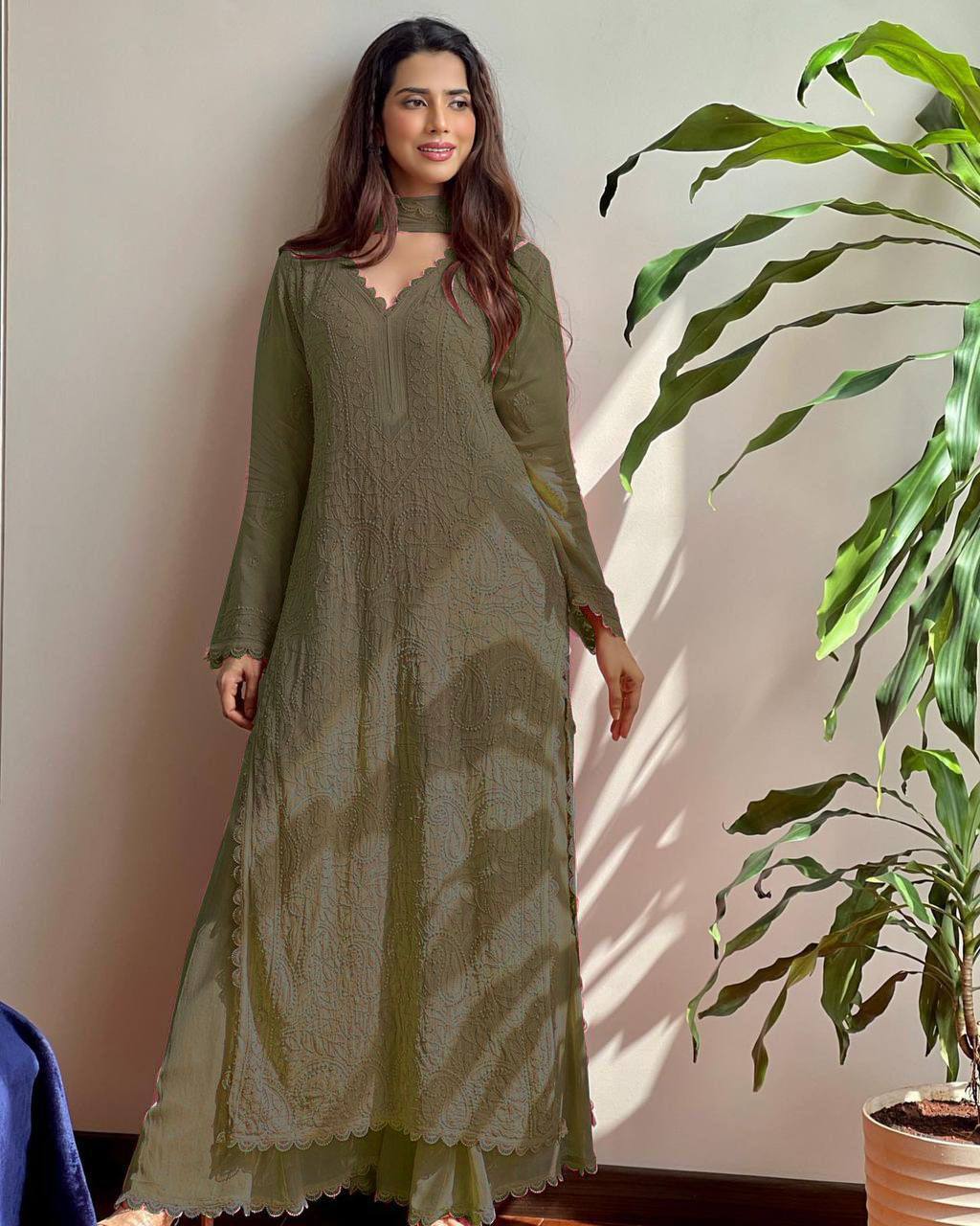 Designer Georgette Kurta Plazo Dupatta Set