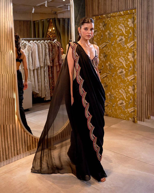 Designer Saree On Faux Georgette Fabric