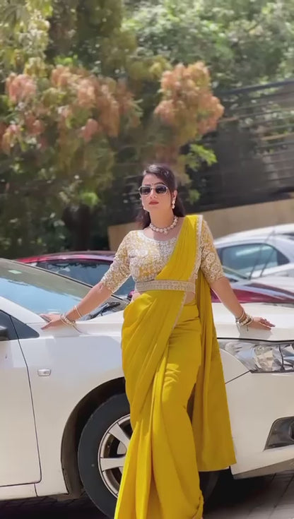 ❤ New Super Trending Embroidered Ready-to-Wear Saree Set ❤