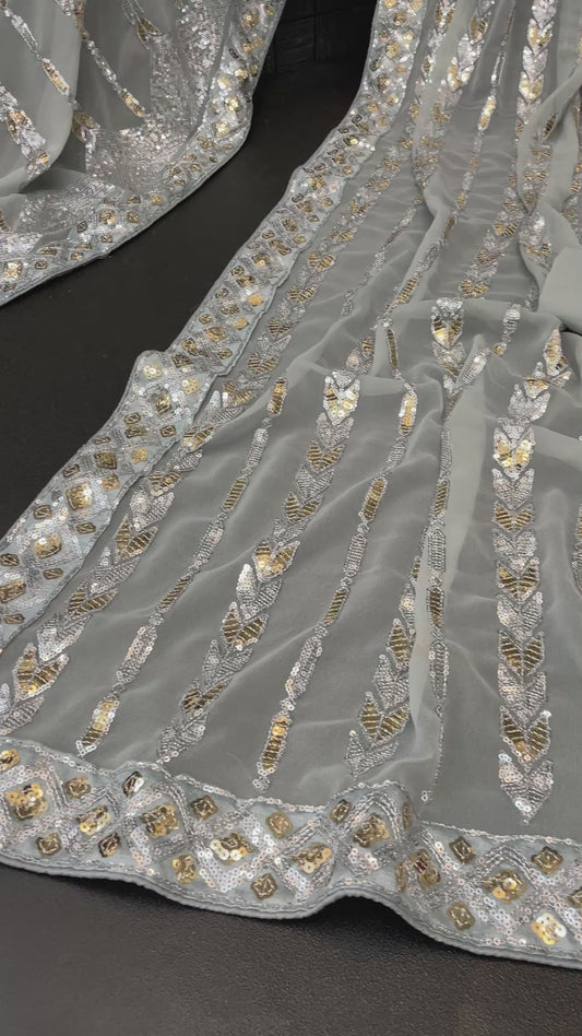 Premium Georgette Saree with All-Over Sequence & Detailed Embroidered Border